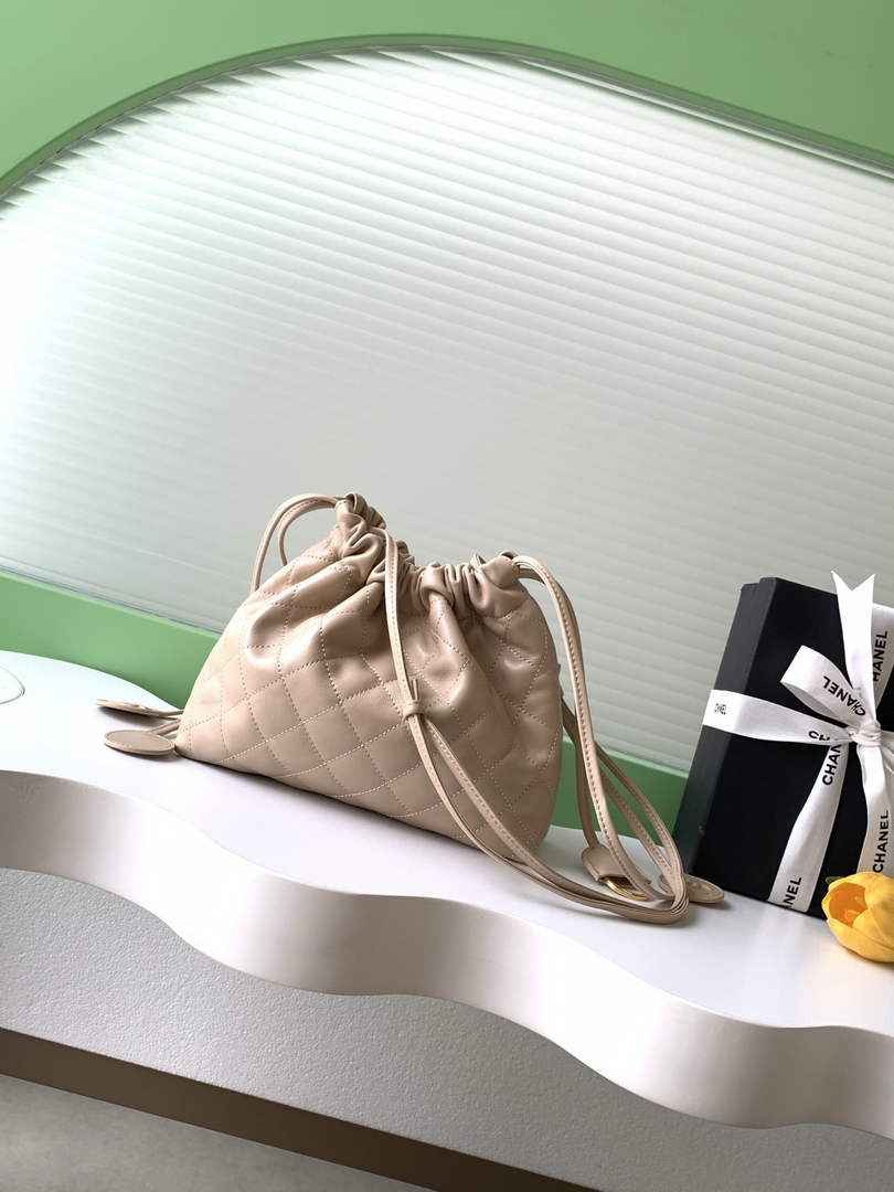 Chanel Clutch with leather strap, AP5228 Lambskin dark beige