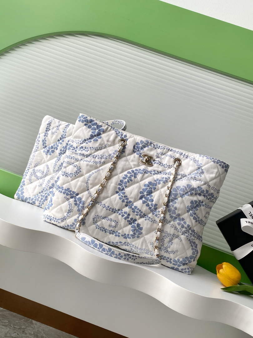 Chanel Denim Shopping Bag - Blue & White AS5429