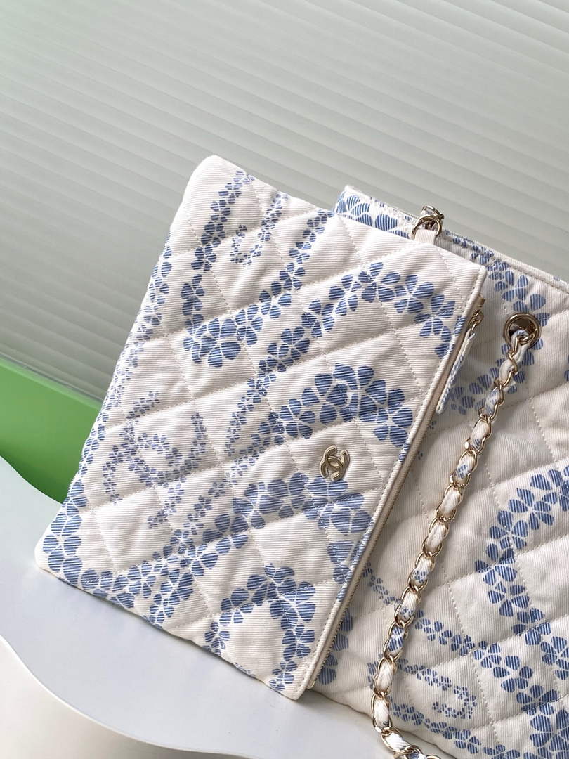 Chanel Denim Shopping Bag - Blue & White AS5429