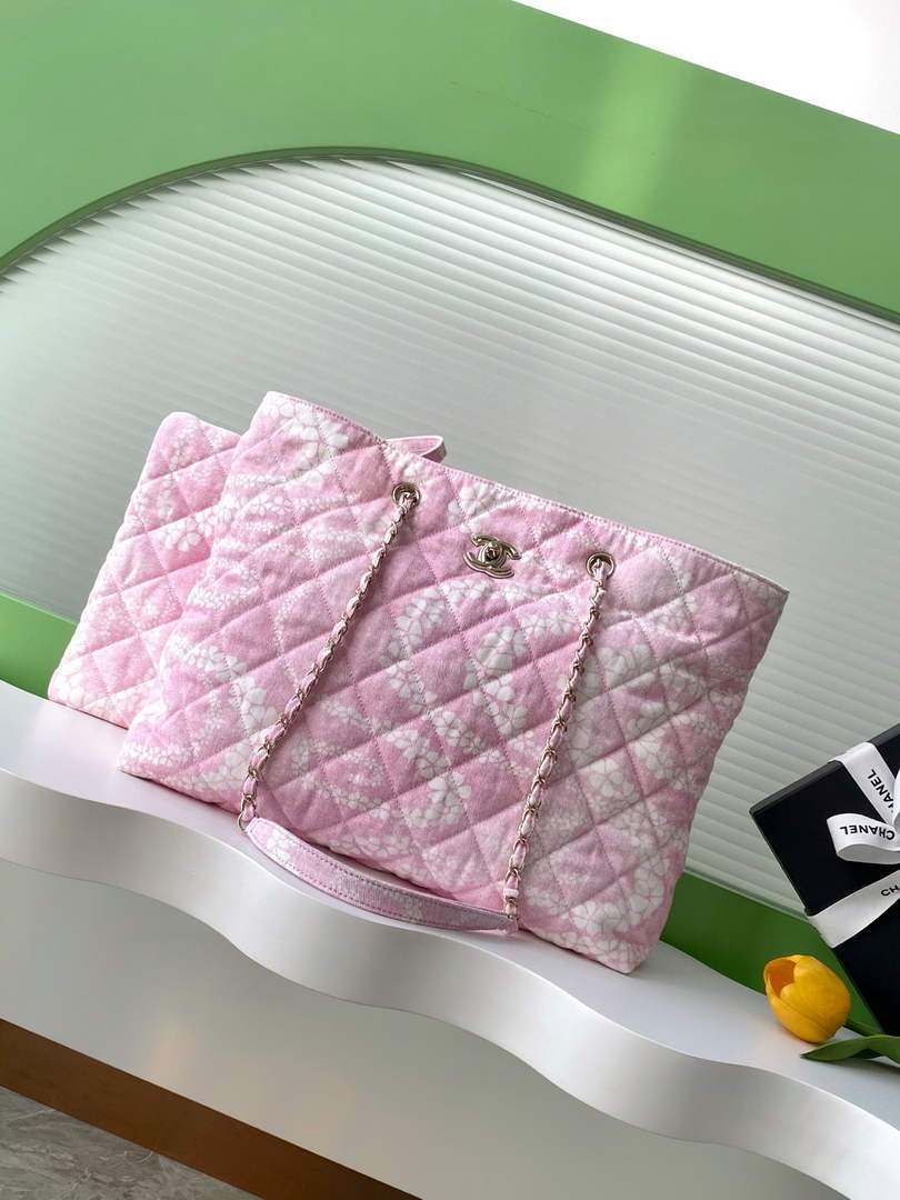Chanel Denim Shopping Bag - Pink & White AS5429