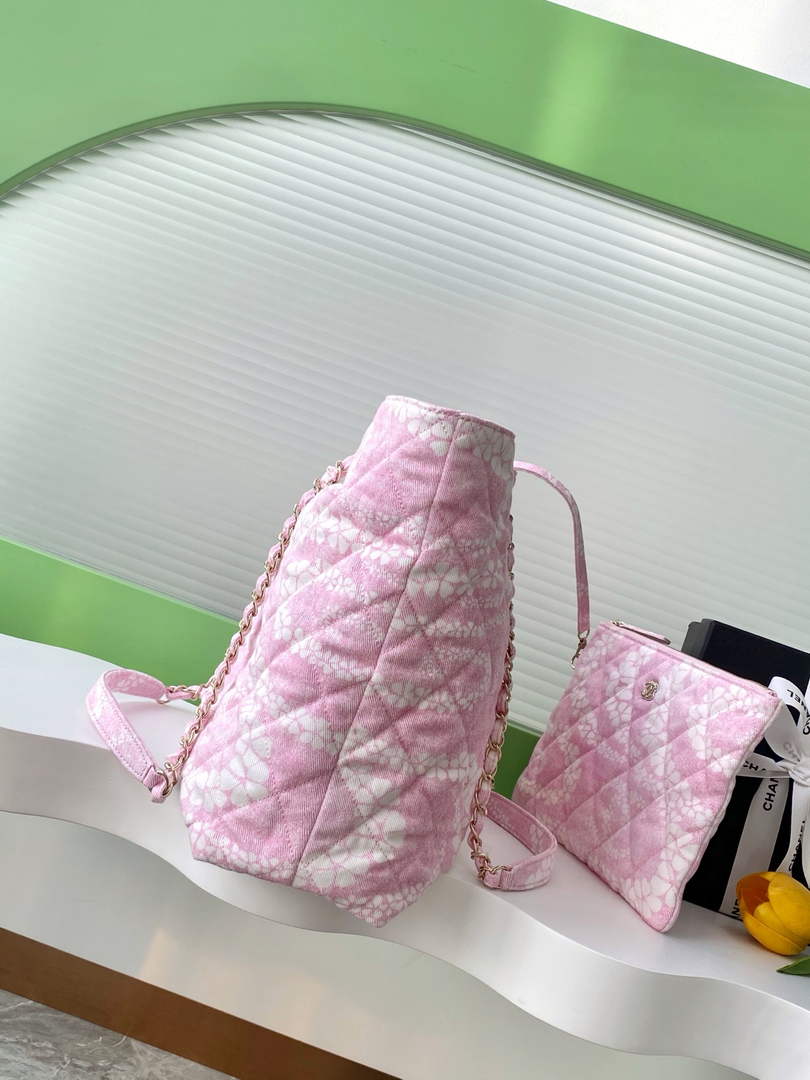 Chanel Denim Shopping Bag - Pink & White AS5429