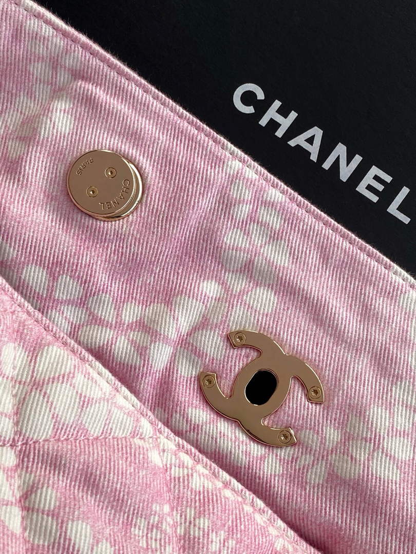Chanel Denim Shopping Bag - Pink & White AS5429