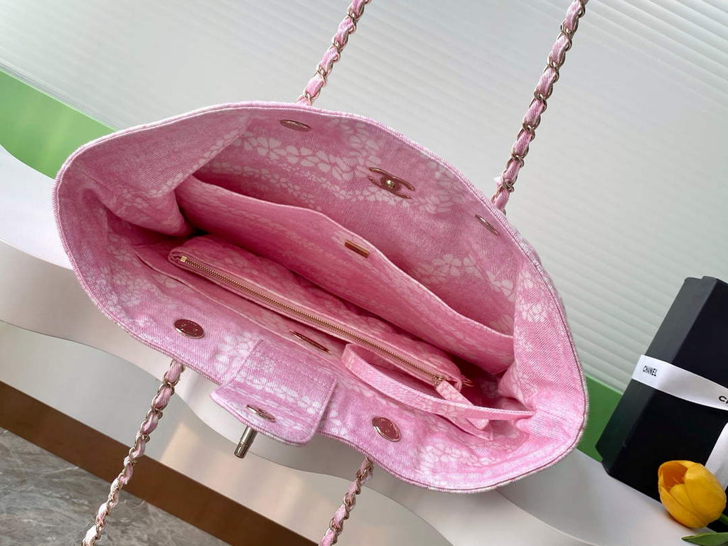 Chanel Denim Shopping Bag - Pink & White AS5429