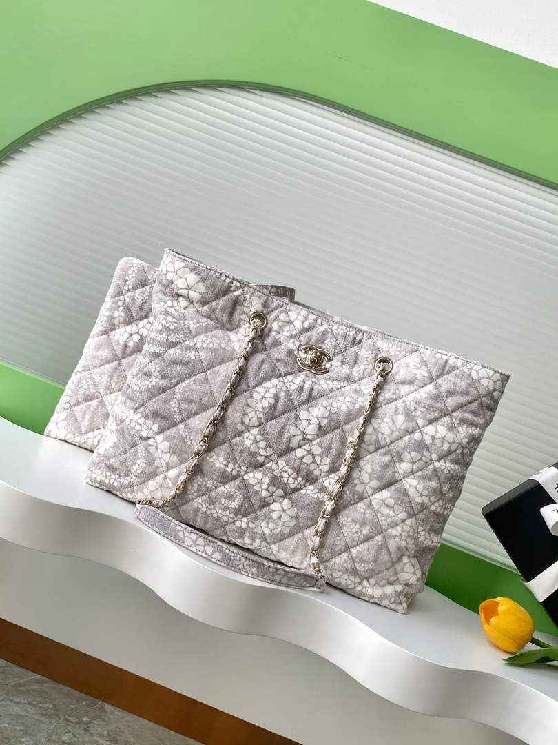 Chanel Denim Shopping Bag - Gray & White AS5429 - Default Title - View 1