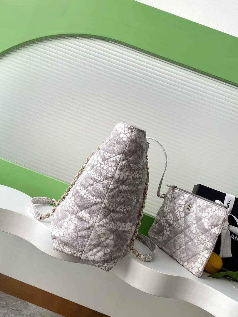 Chanel Denim Shopping Bag - Gray & White AS5429 - Default Title - View 3