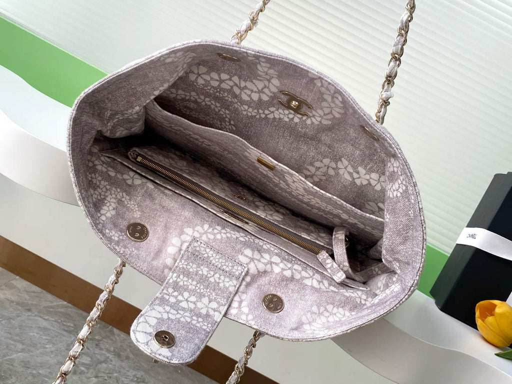 Chanel Denim Shopping Bag - Gray & White AS5429 - Default Title - View 8