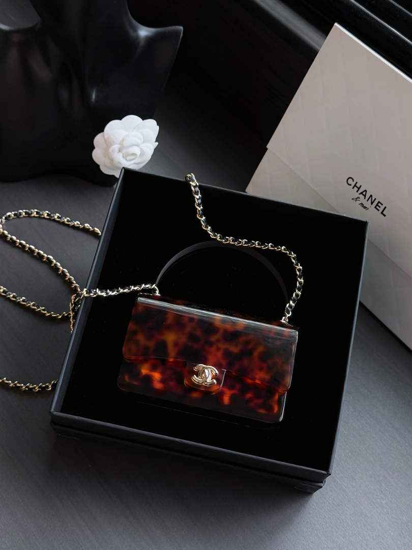 Chanel Mini evening bag, Plexi & gold-tone metal, AS6020 brown & black