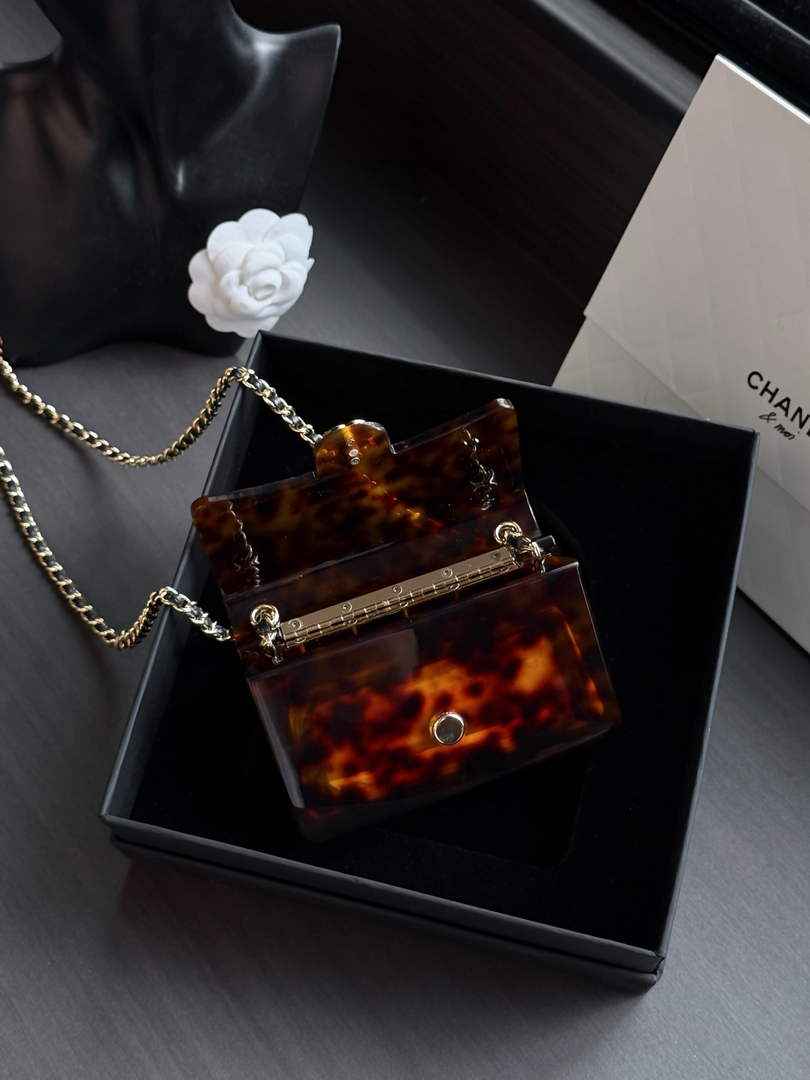 Chanel Mini evening bag, Plexi & gold-tone metal, AS6020 brown & black