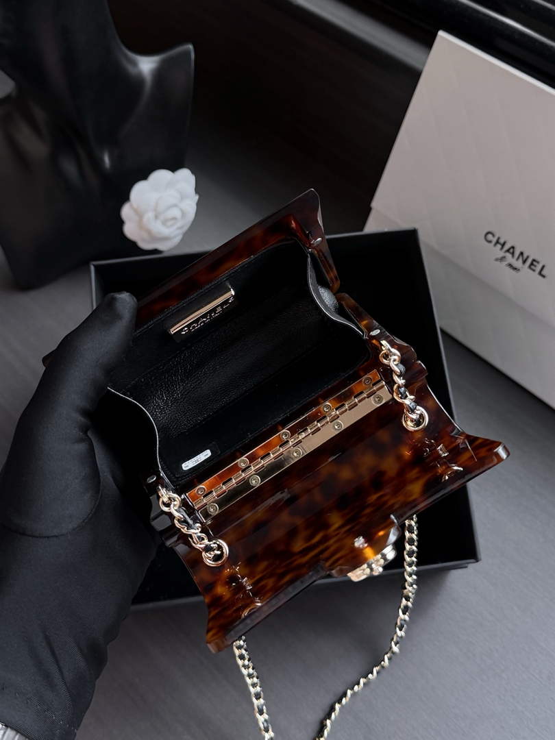 Chanel Mini evening bag, Plexi & gold-tone metal, AS6020 brown & black
