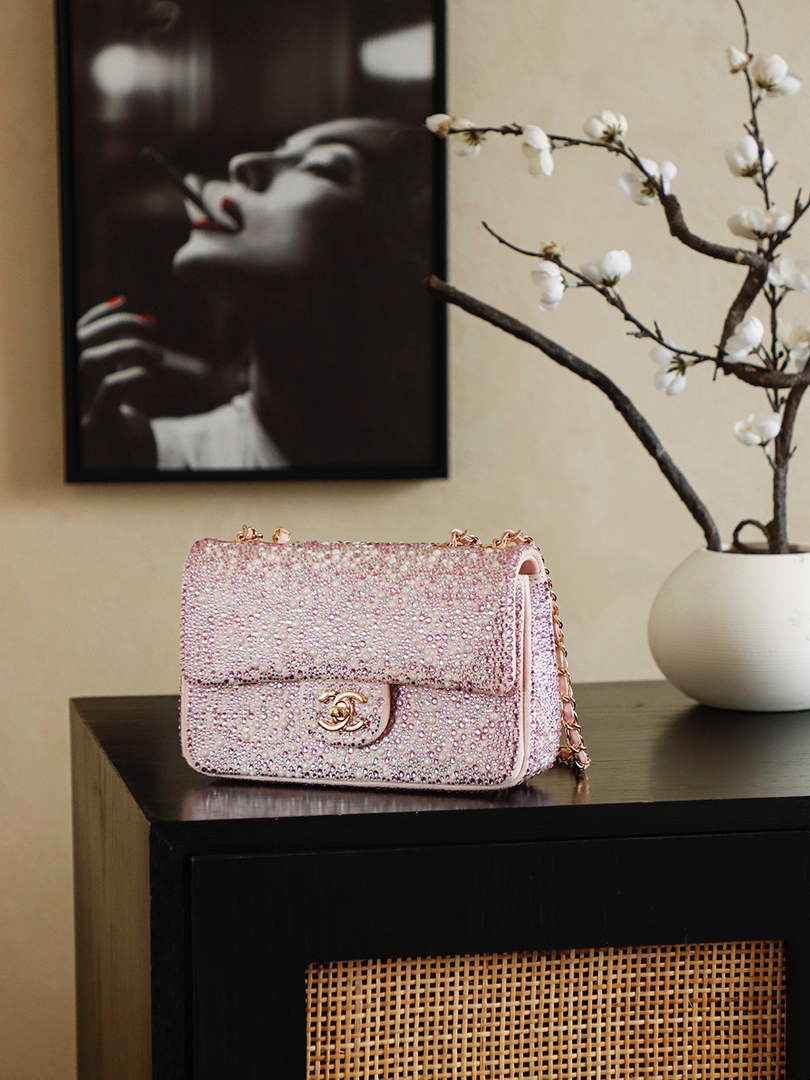 Chanel Evening bag, Strass imitation pearls, AS4297 dark pink