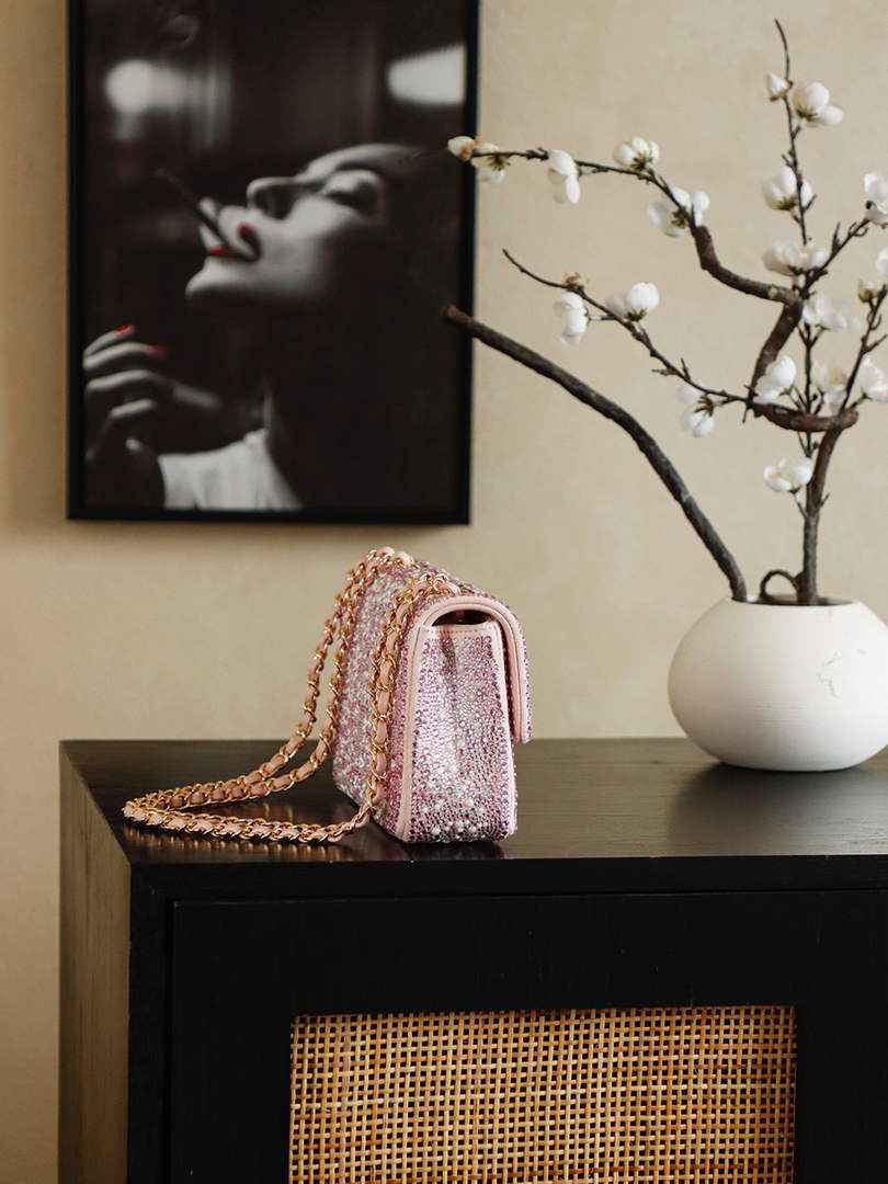 Chanel Evening bag, Strass imitation pearls, AS4297 dark pink