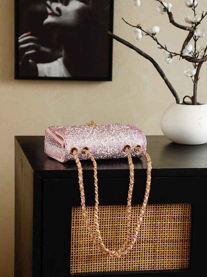 Chanel Evening bag, Strass imitation pearls, AS4297 dark pink