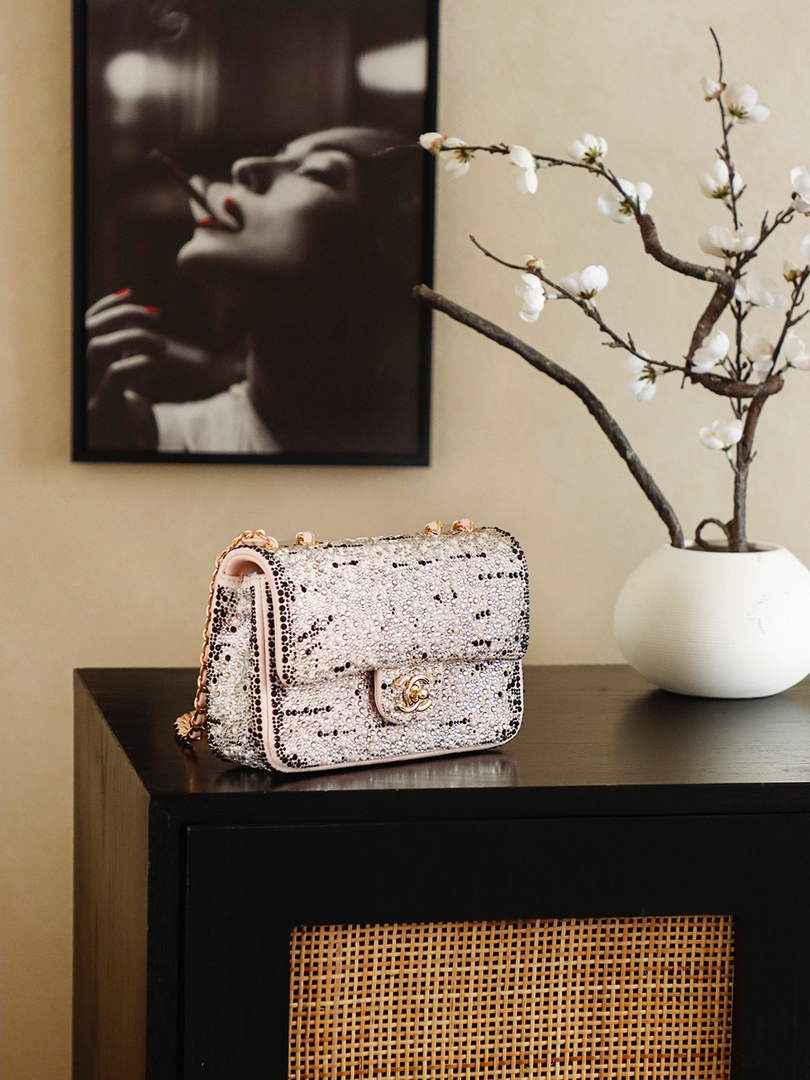 Chanel Evening bag, Strass imitation pearls, AS4297 black pink