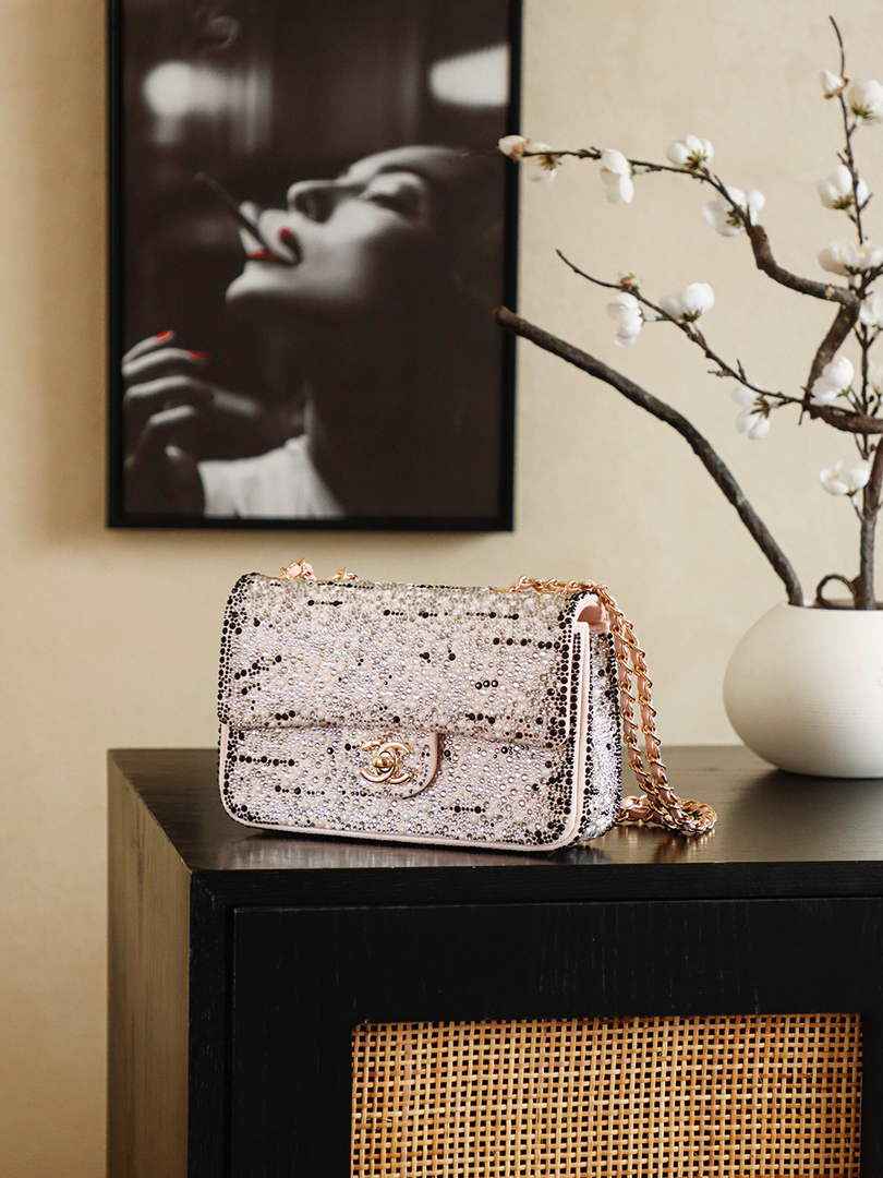Chanel Evening bag, Strass imitation pearls, AS4297 black pink