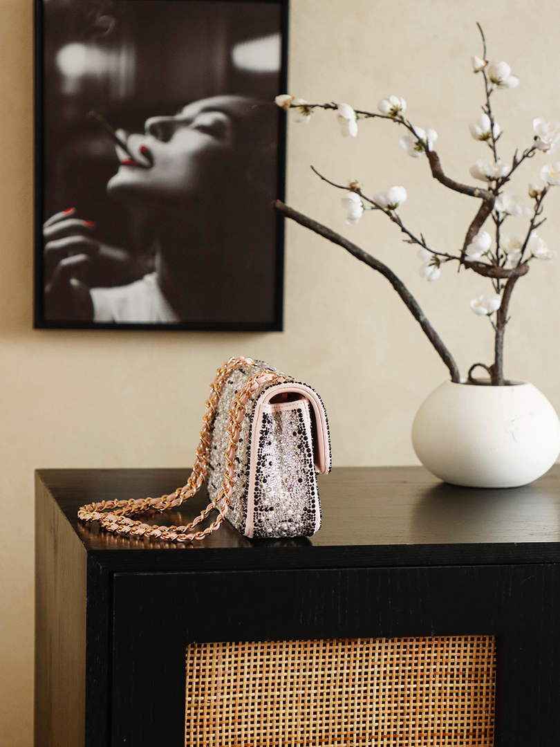 Chanel Evening bag, Strass imitation pearls, AS4297 black pink