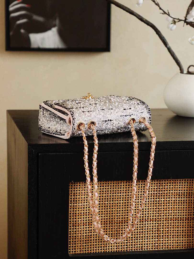 Chanel Evening bag, Strass imitation pearls, AS4297 black pink