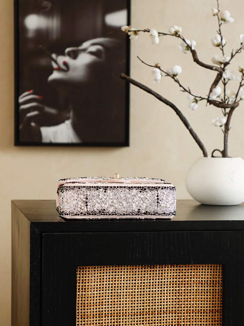 Chanel Evening bag, Strass imitation pearls, AS4297 black pink