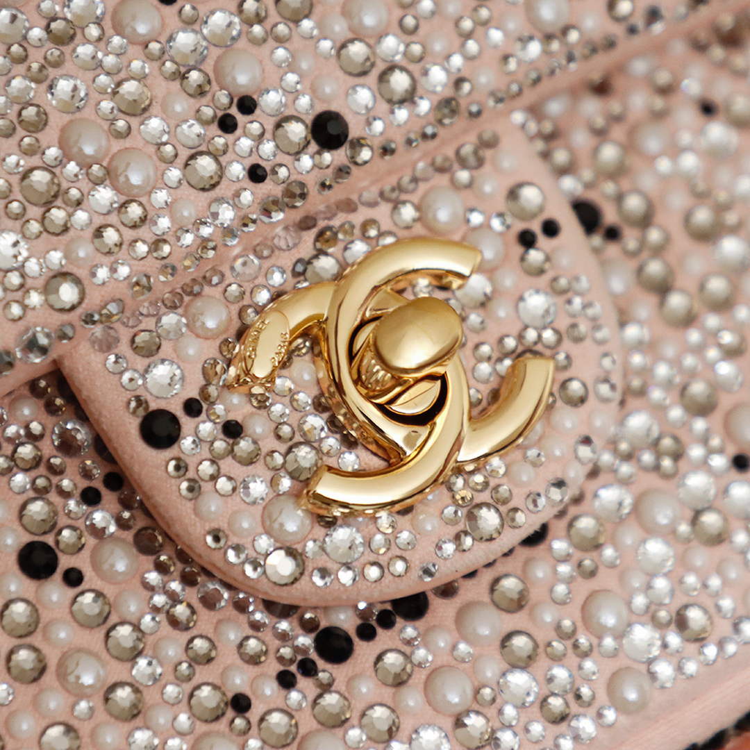 Chanel Evening bag, Strass imitation pearls, AS4297 black pink
