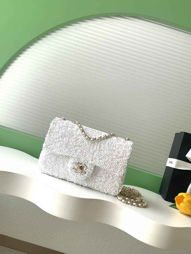Chanel Flap bag, Sequins, AS4561 White
