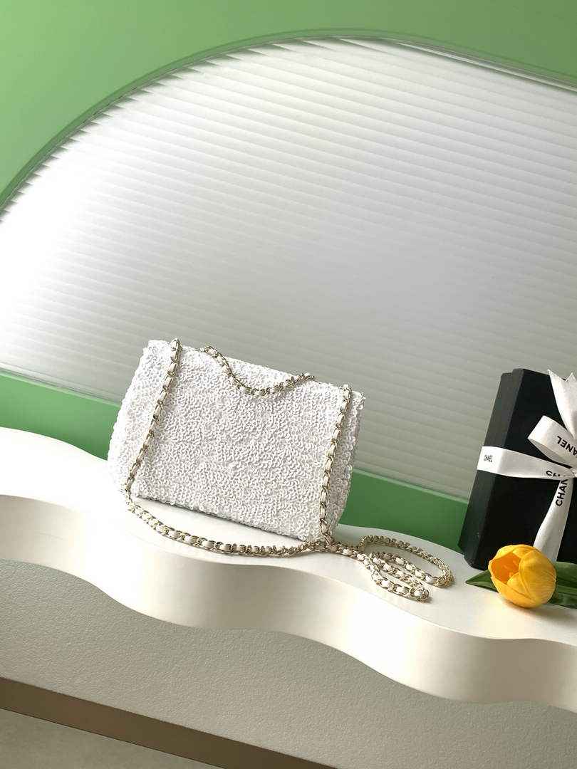 Chanel Flap bag, Sequins, AS4561 White