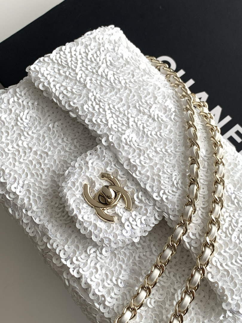 Chanel Flap bag, Sequins, AS4561 White
