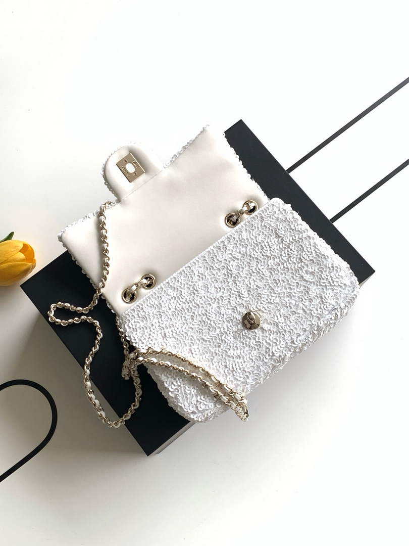 Chanel Flap bag, Sequins, AS4561 White