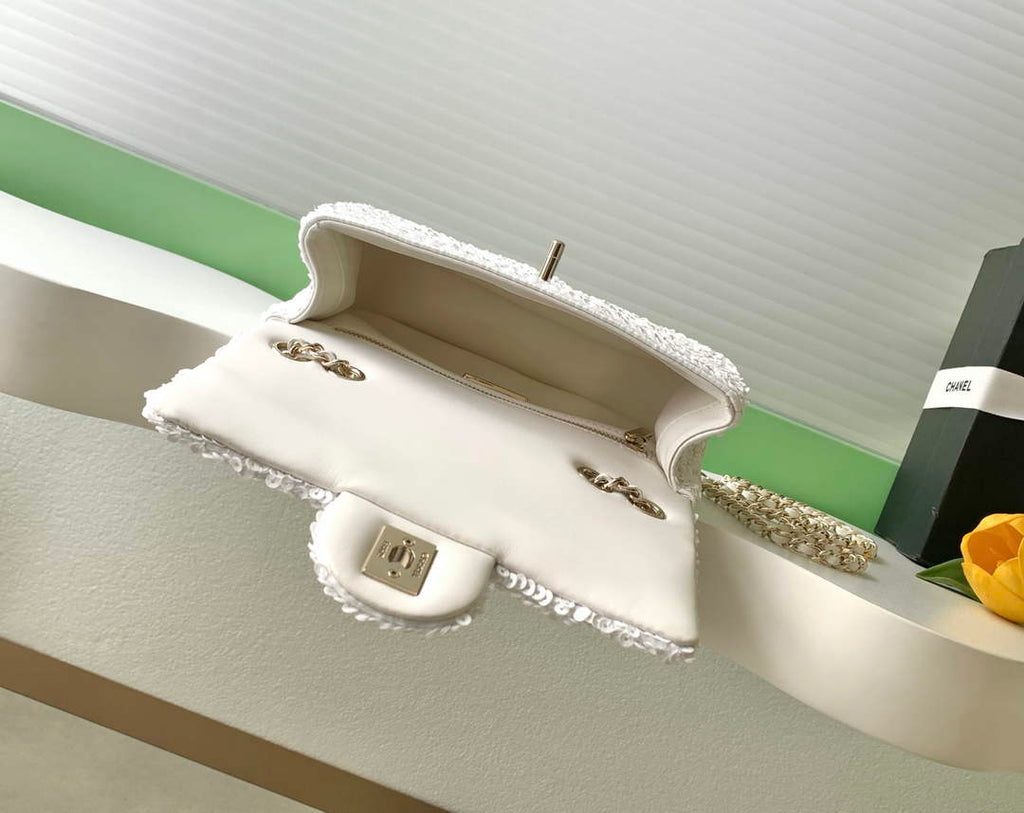 Chanel Flap bag, Sequins, AS4561 White