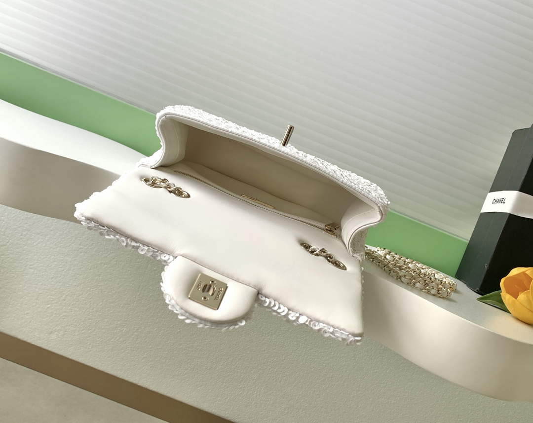 Chanel Flap bag, Sequins, AS4561 White