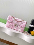 Chanel Denim Flap Bag with Gold-Tone Hardware, Light Pink & White AS5454 - Default Title - View 1