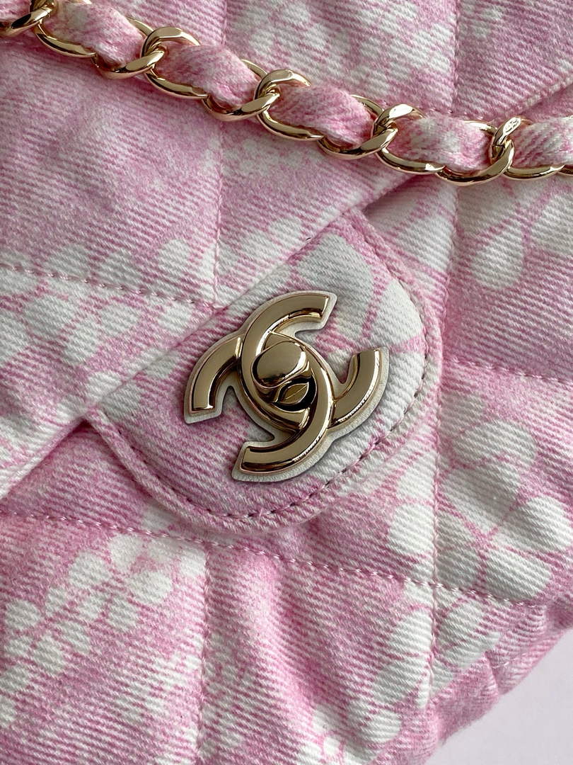 Chanel Denim Flap Bag with Gold-Tone Hardware, Light Pink & White AS5454