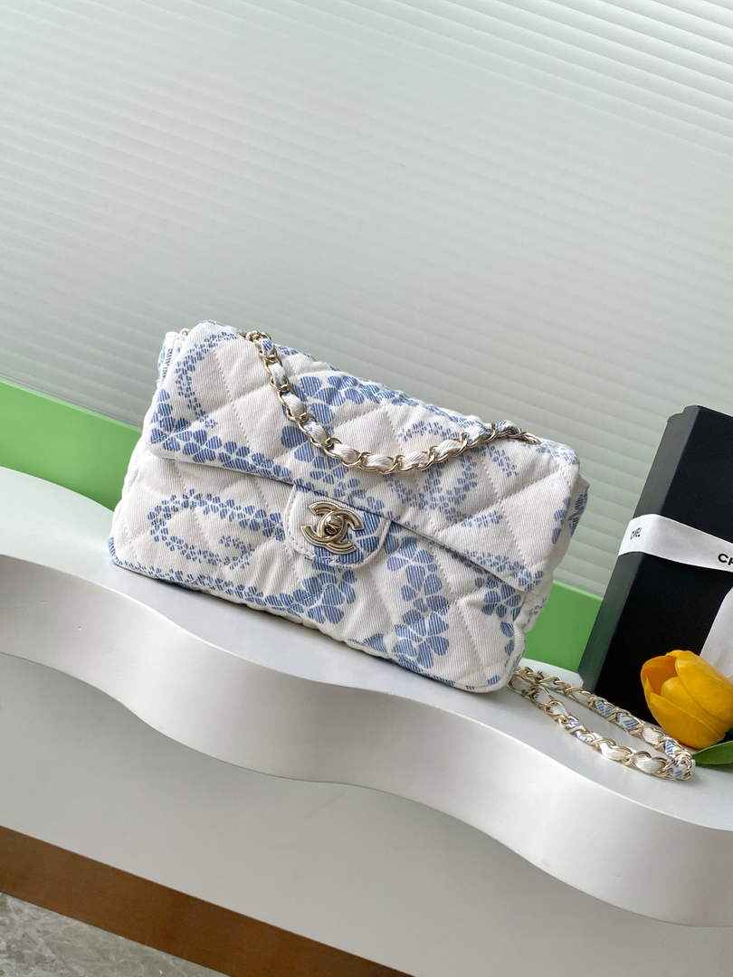 Chanel Denim Flap Bag with Gold-Tone Hardware, White & Blue AS5454 - Default Title - View 1