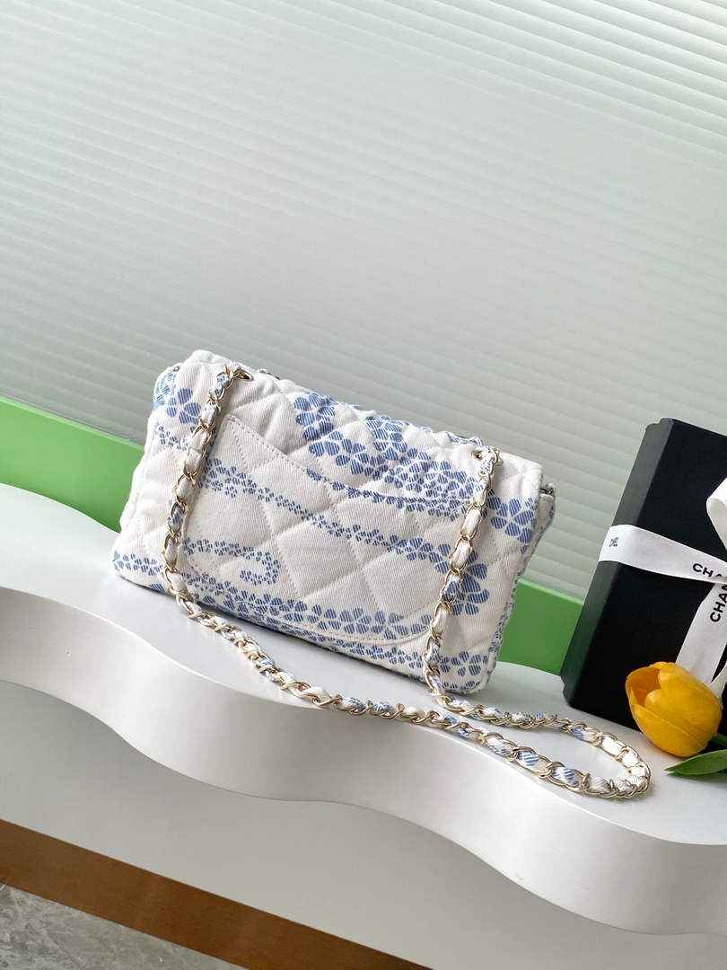 Chanel Denim Flap Bag with Gold-Tone Hardware, White & Blue AS5454 - Default Title - View 3