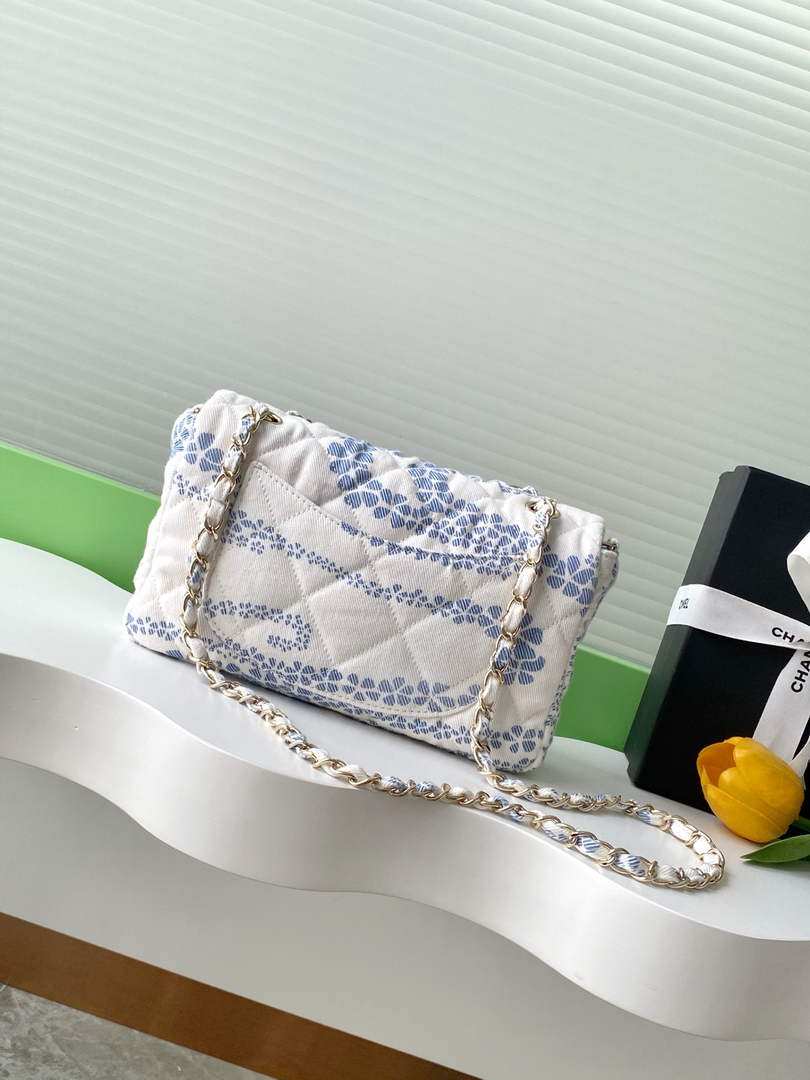 Chanel Denim Flap Bag with Gold-Tone Hardware, White & Blue AS5454