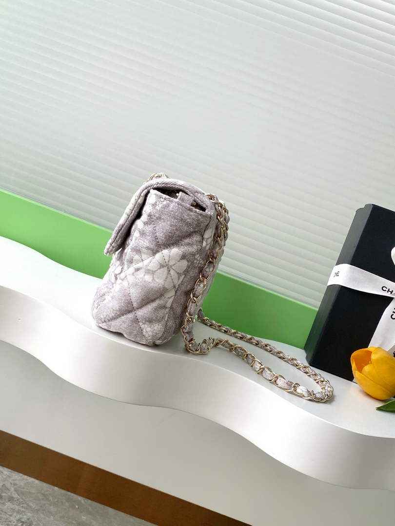 Chanel Denim Flap Bag with Gold-Tone Hardware, Grey & White AS5454 - Default Title - View 2