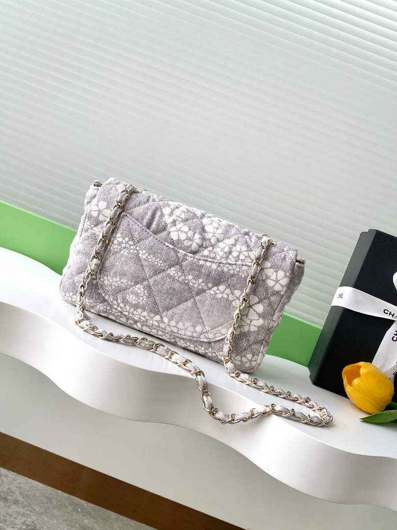 Chanel Denim Flap Bag with Gold-Tone Hardware, Grey & White AS5454 - Default Title - View 3