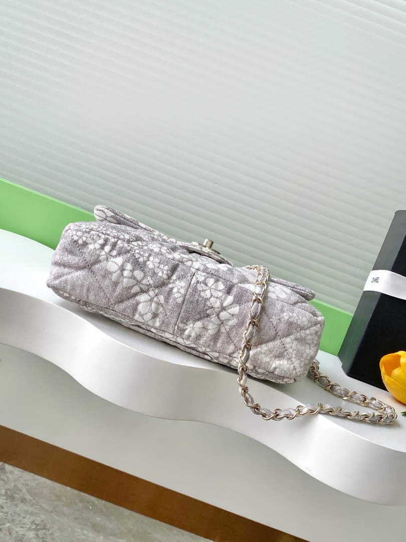 Chanel Denim Flap Bag with Gold-Tone Hardware, Grey & White AS5454