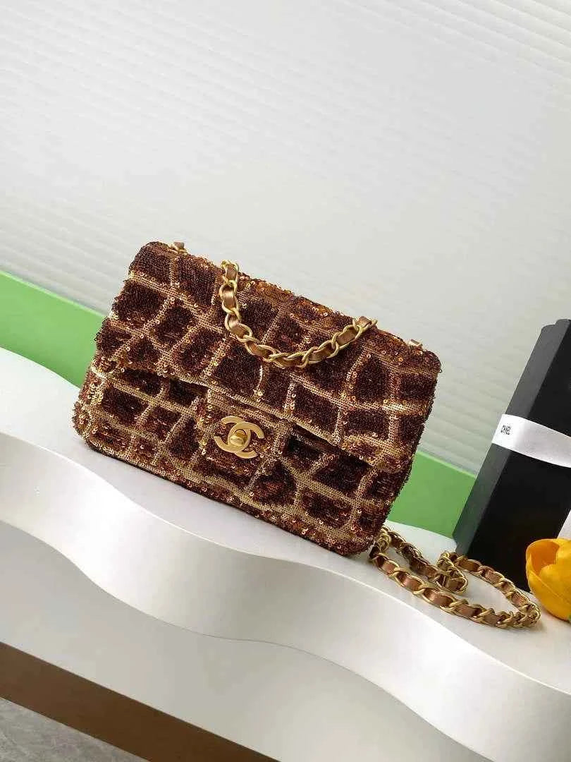 Chanel Flap bag, Brown Fringed sequins,  AS4561