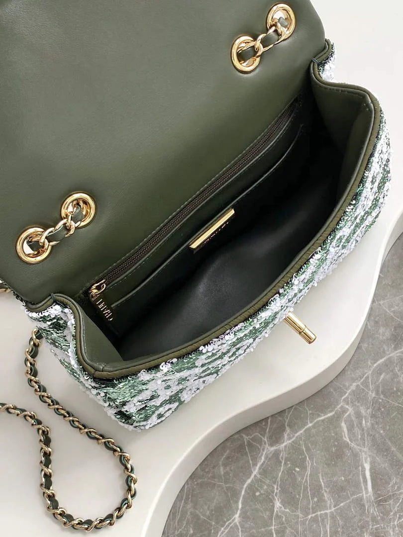Chanel Shoulder bag, AS4561, Quilted Sequins Green