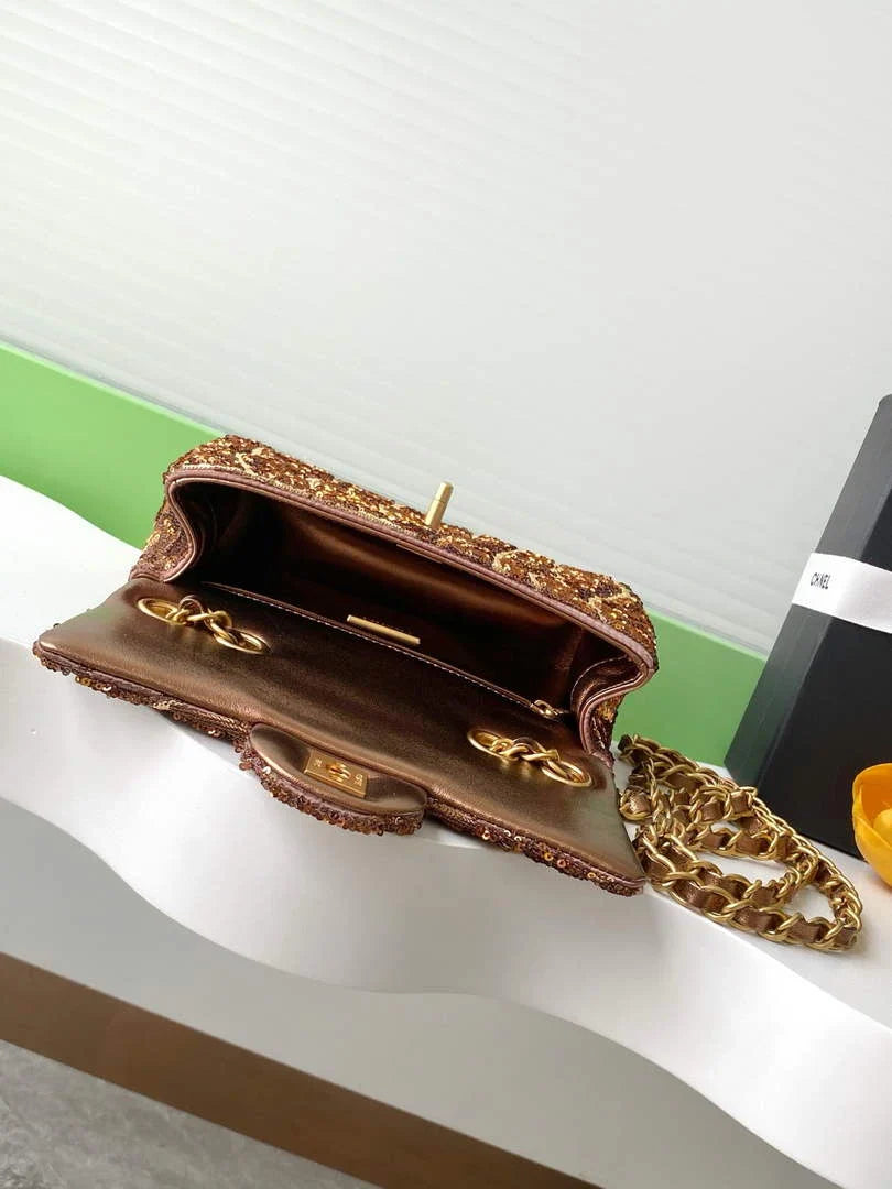 Chanel Flap bag, Brown Fringed sequins,  AS4561