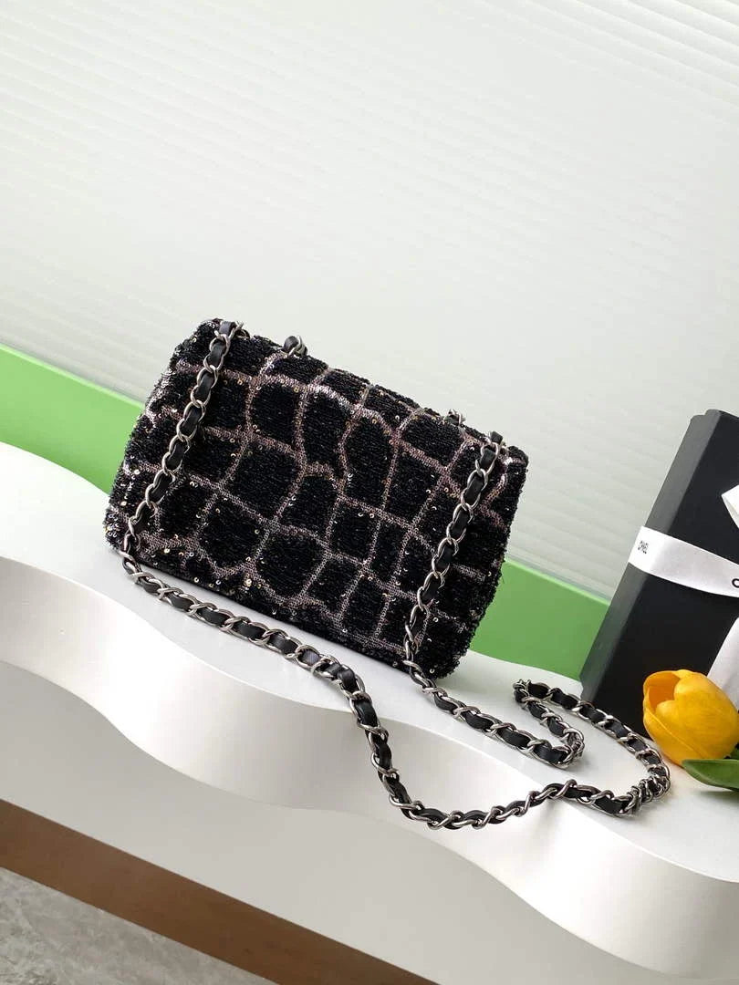 Chanel Flap bag, Black Fringed sequins,  AS4561