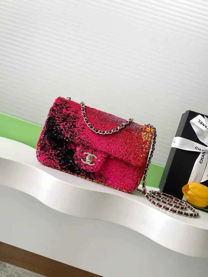 Chanel Flap bag, Fringed sequins,  AS4561 Red
