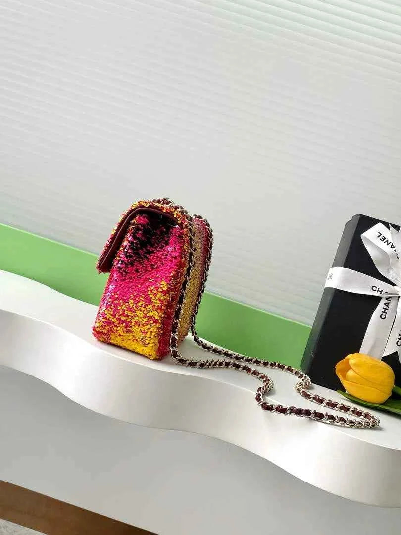 Chanel Flap bag, Fringed sequins,  AS4561 Red