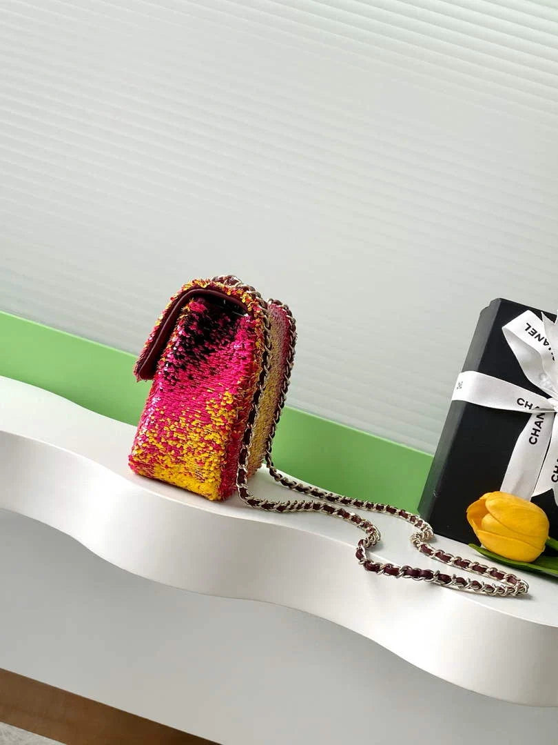 Chanel Flap bag, Fringed sequins,  AS4561 Red