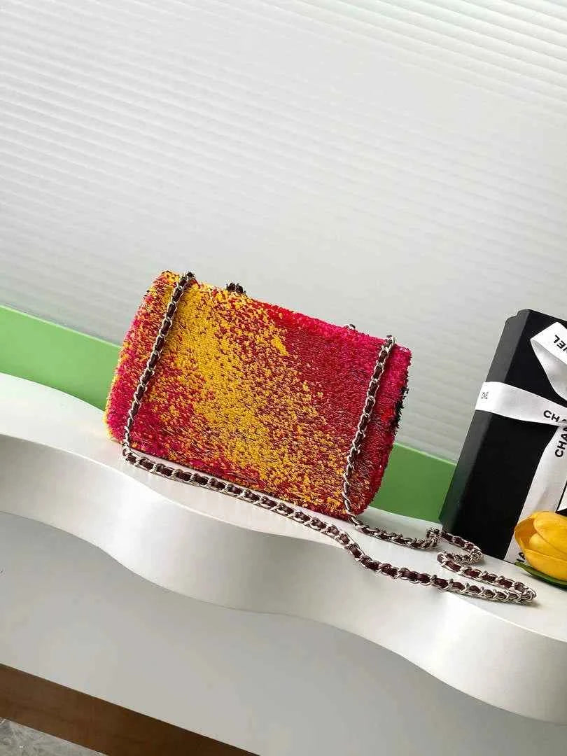 Chanel Flap bag, Fringed sequins,  AS4561 Red