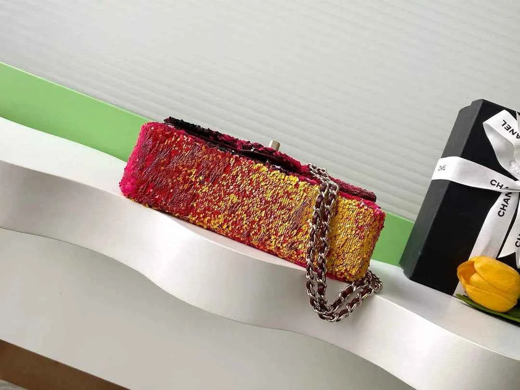 Chanel Flap bag, Fringed sequins,  AS4561 Red