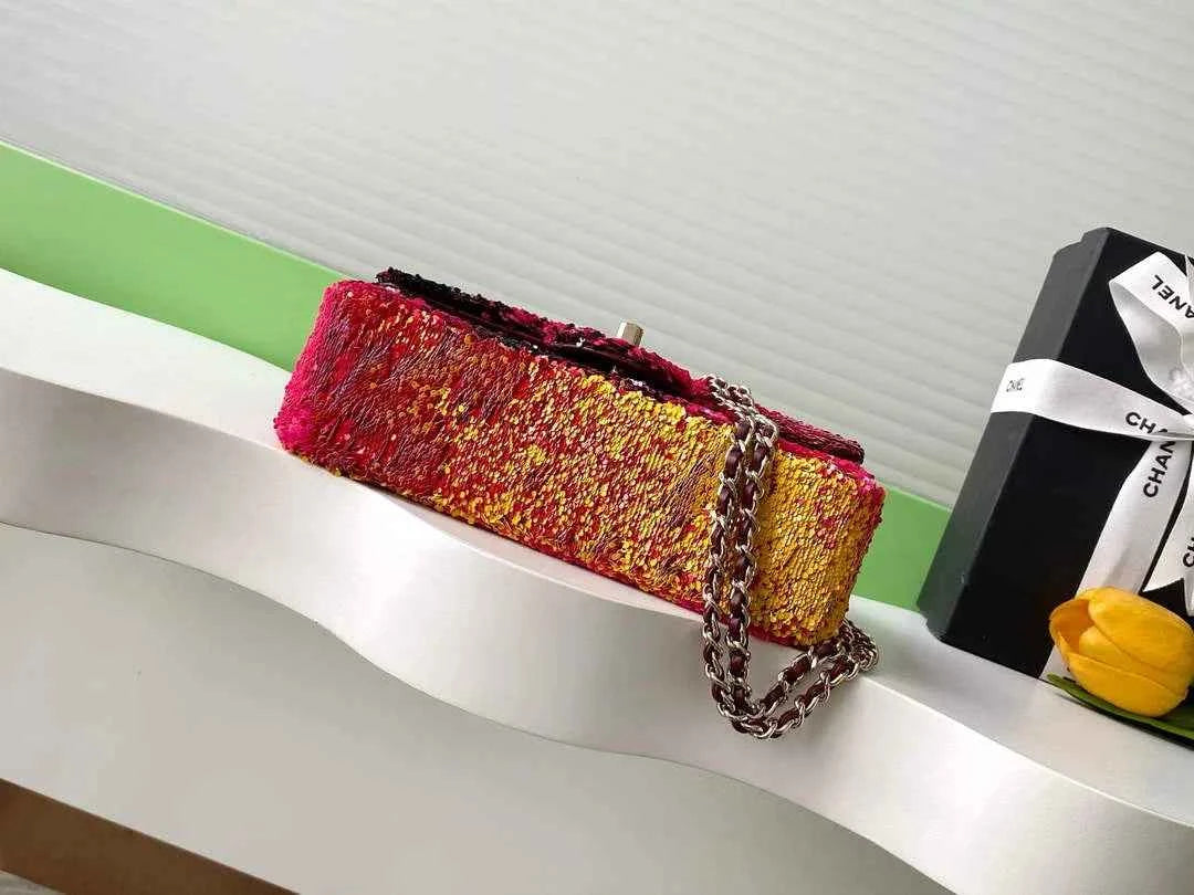 Chanel Flap bag, Fringed sequins,  AS4561 Red