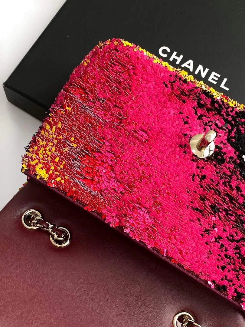 Chanel Flap bag, Fringed sequins,  AS4561 Red