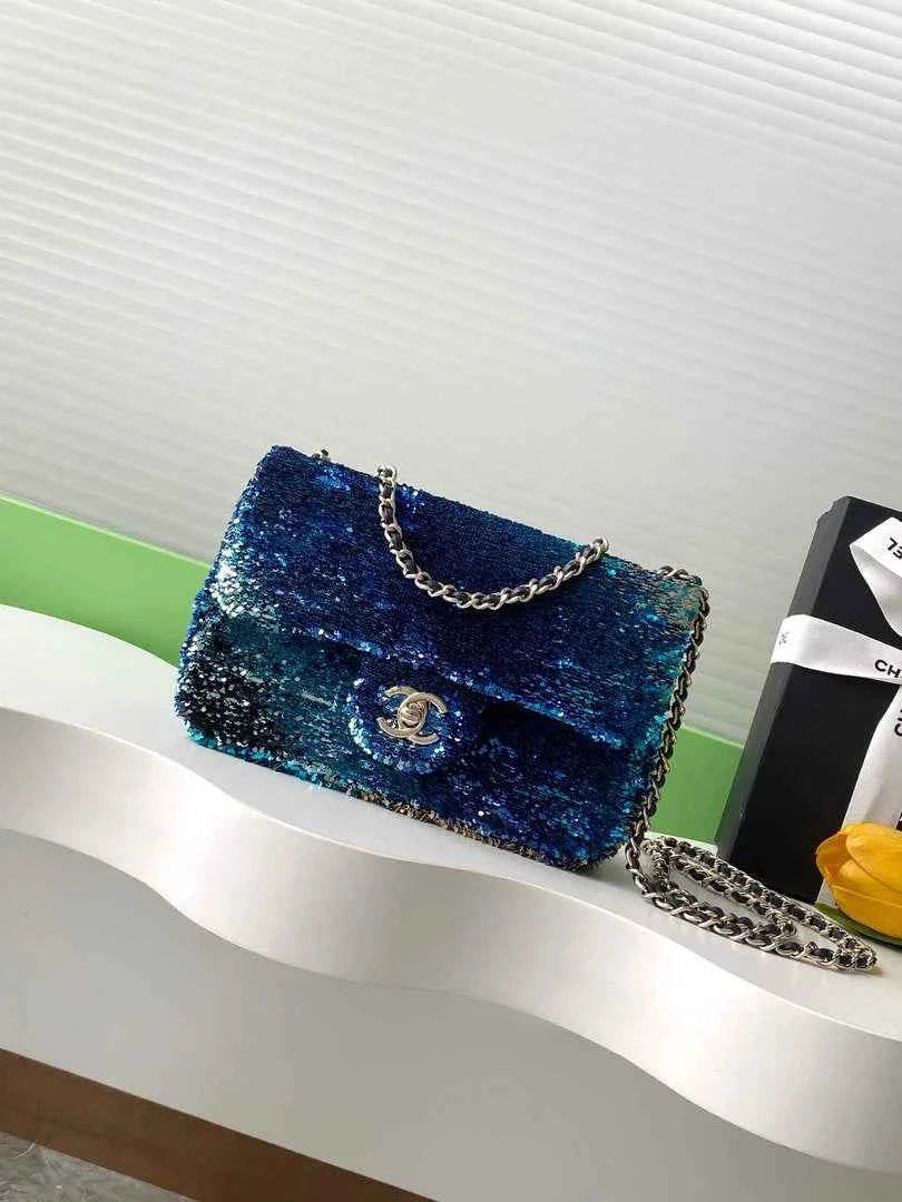 Chanel Flap bag, Fringed sequins,  AS4561 Blue