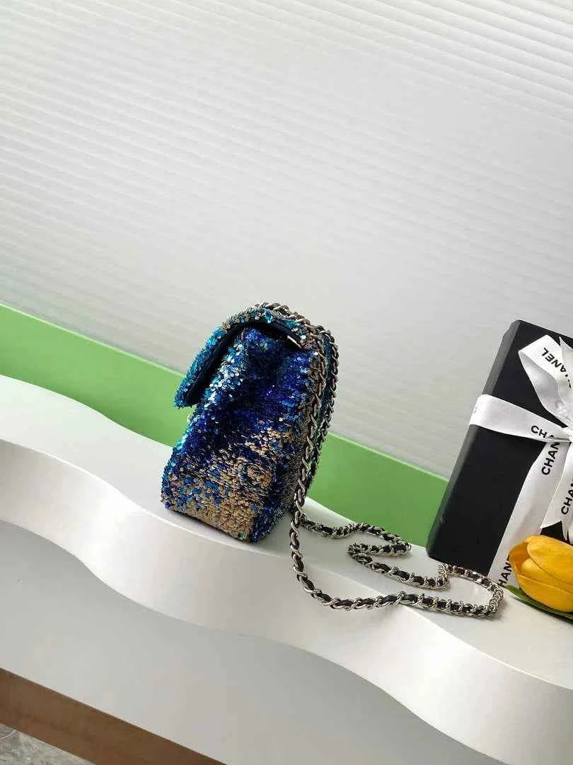 Chanel Flap bag, Fringed sequins,  AS4561 Blue
