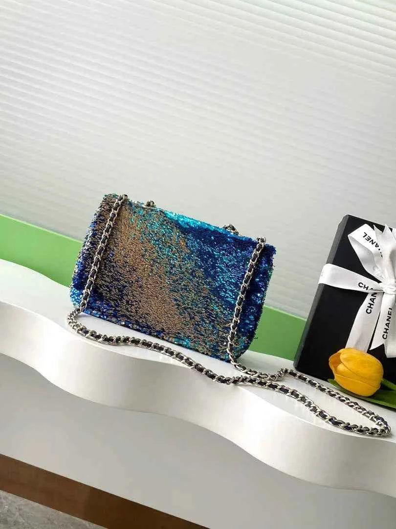 Chanel Flap bag, Fringed sequins,  AS4561 Blue